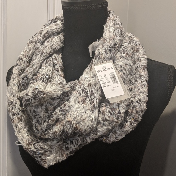 Grey & White Woven Infinity Scarf With Sequins - Picture 1 of 2
